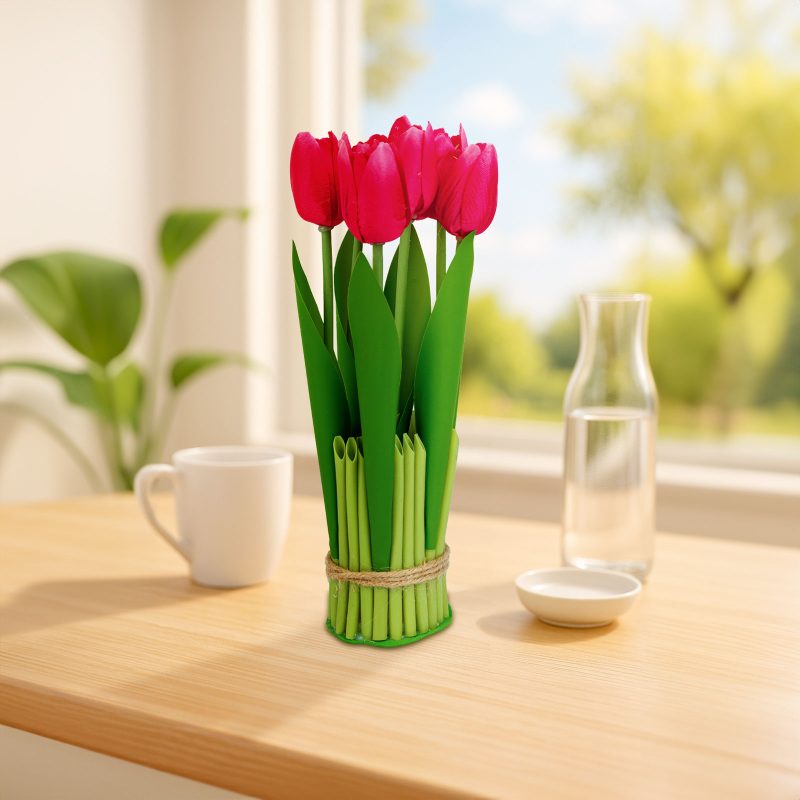 Műnövény dekoráció - tulipán - piros - 26 x 6,5 cm