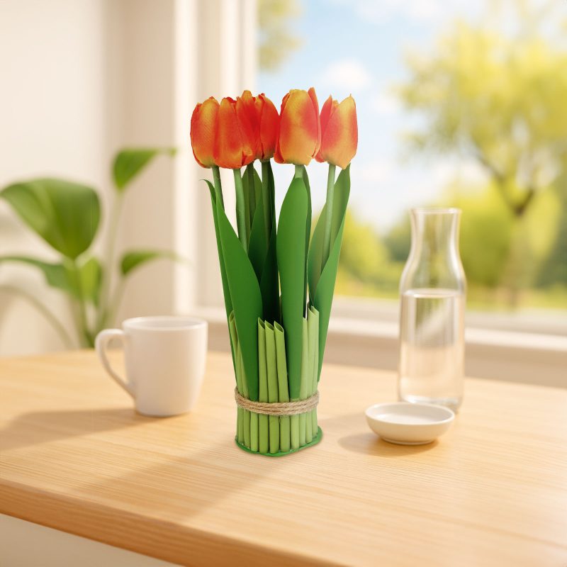Műnövény dekoráció - tulipán - narancssárga - 26 x 6,5 cm
