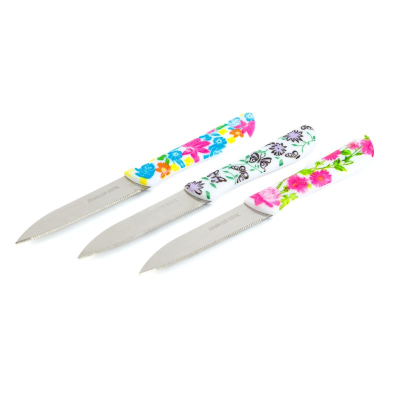 Konyhai kés készlet - 16 cm - virág mintás - 3 db / csomag