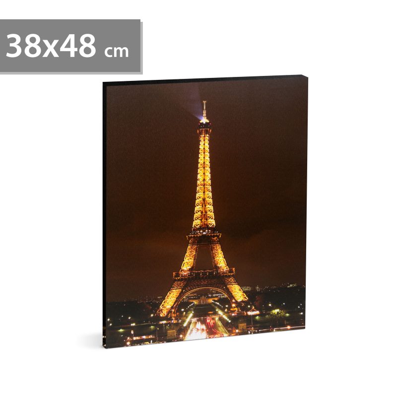 LED-es fali hangulatkép - "Eiffel torony" - 2 x AA, 38 x 48 cm