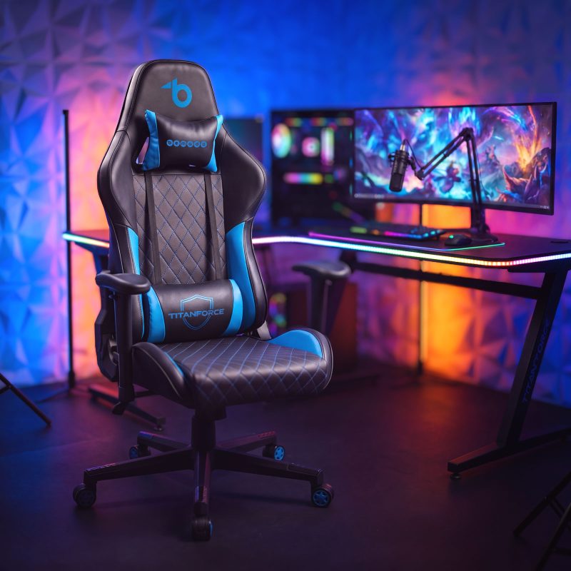 TItanForce gamer szék párnával - fekete/kék - 122 x 65 x 53 cm