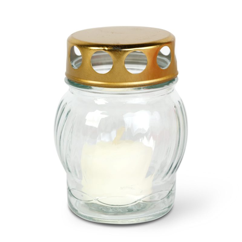 Üveg mécses fém kupakkal - 10 x 7 cm - kupak szín: arany